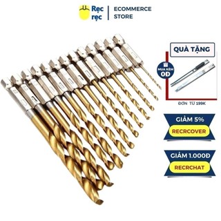 Bộ 13 mũi khoan thép HSS Titanium Chuôi Lục Giác Dễ Dàng Thay Đổi Kích Thước 1,5 - 6.5mm