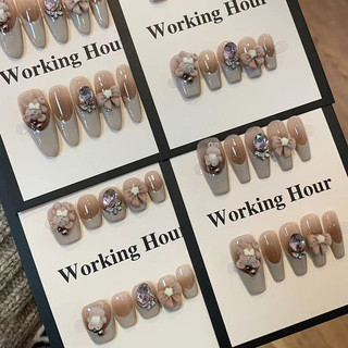 Đùi Lông Dày Gấu Handmade Mặc Móng Tay Nhẹ Nhàng Pháp Nhiều Màu Sắc Pha Lê Ngọt Ngào Mặc Móng Tay Có Thể Tháo Rời Làm Móng Tay Bán Buôn