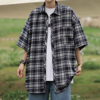 Áo Sơ Mi Tay Ngắn Kẻ Sọc Unisex Nhật Bản Phong Cách Retro Rời Thoáng Khí Chống Nắng Cardigan