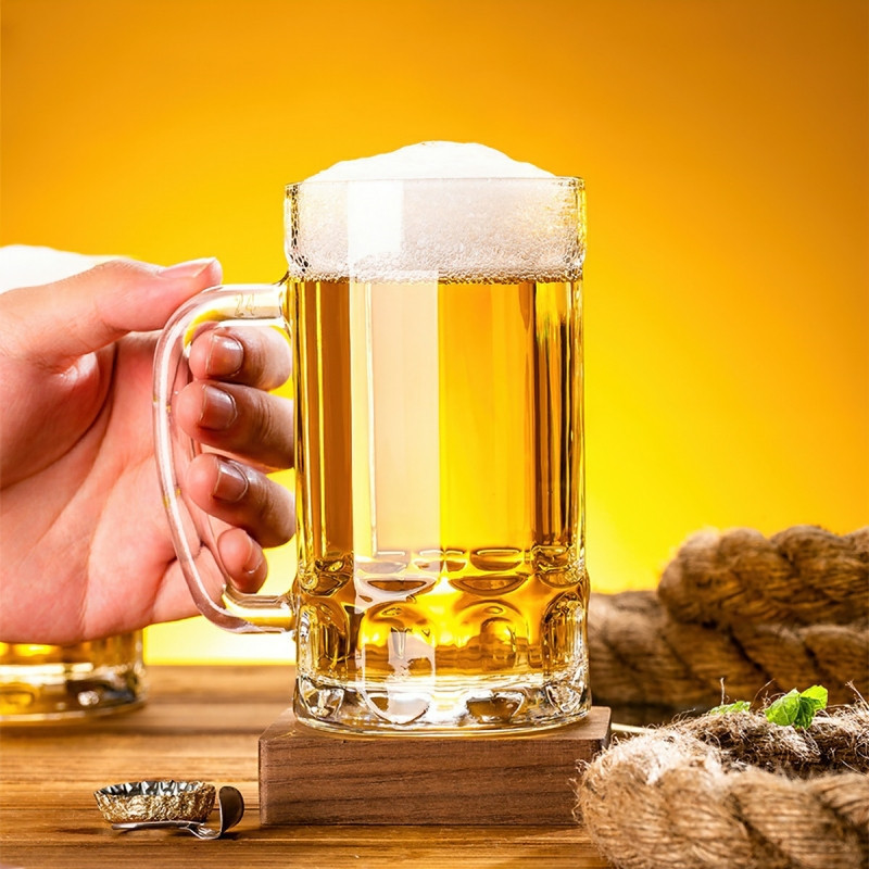 Bộ 2 Ly thủy tinh uống bia có quai 360ml cầm uống bia/đồ uống trà-LPERM
