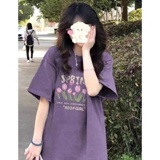 HANUNA Local Brand Áo Thun Phông Form Rộng 100% Cotton BIG SIZE Áo thun màu tím in hình thời trang mùa hè dành cho nữ