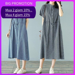 ✨ [2 Màu / l-2xl] Váy dây rút phong cách nghệ thuật cổ điển Váy vải lanh Cotton dài vừa phải