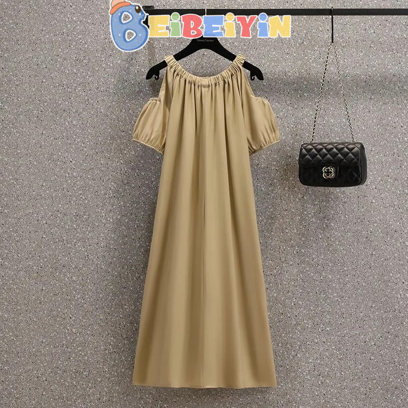 Beibeiyin Phụ nữ mang thai Pháp ngọt ngào dài vừa phải dáng rộng khí chất lệch vai cỡ lớn váy dáng rộng