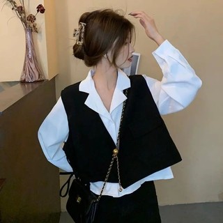 Áo Sơ Mi Trắng,áo hoa họa tiết phối Áo Gi - Lê, Hai Bộ, thanh lịch nhã nhặn cho đi làm đi học, áo nữ