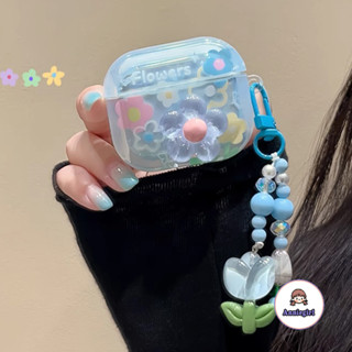 Vỏ tai nghe màu xanh hoa 3D mùa xuân có hoa Tulip quyến rũ cho Airpods 1 2 3 Airpod Pro 2 INS Tai nghe không dây Bluetooth Vỏ bảo vệ tai nghe chống rơi cứng