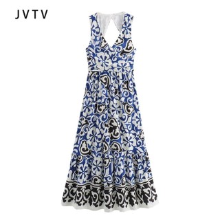 10343 JVTV Thời trang cổ chữ V in hai ngực eo cao tự tu luyện