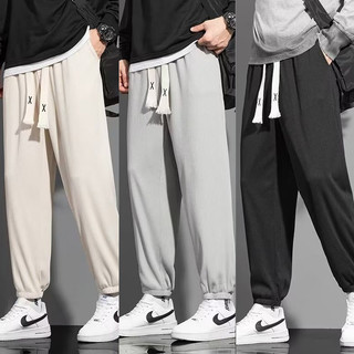 M-5xl nam xám băng lụa rời quần chạy bộ thời trang màu trơn thẳng thể thao quần đen\ kaki
