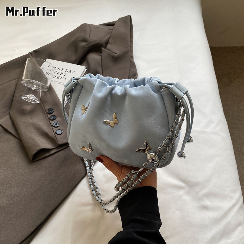 Mr.puffer Túi xô bướm kim loại thích hợp cao cấp phong cách mới dây rút thời trang túi mây