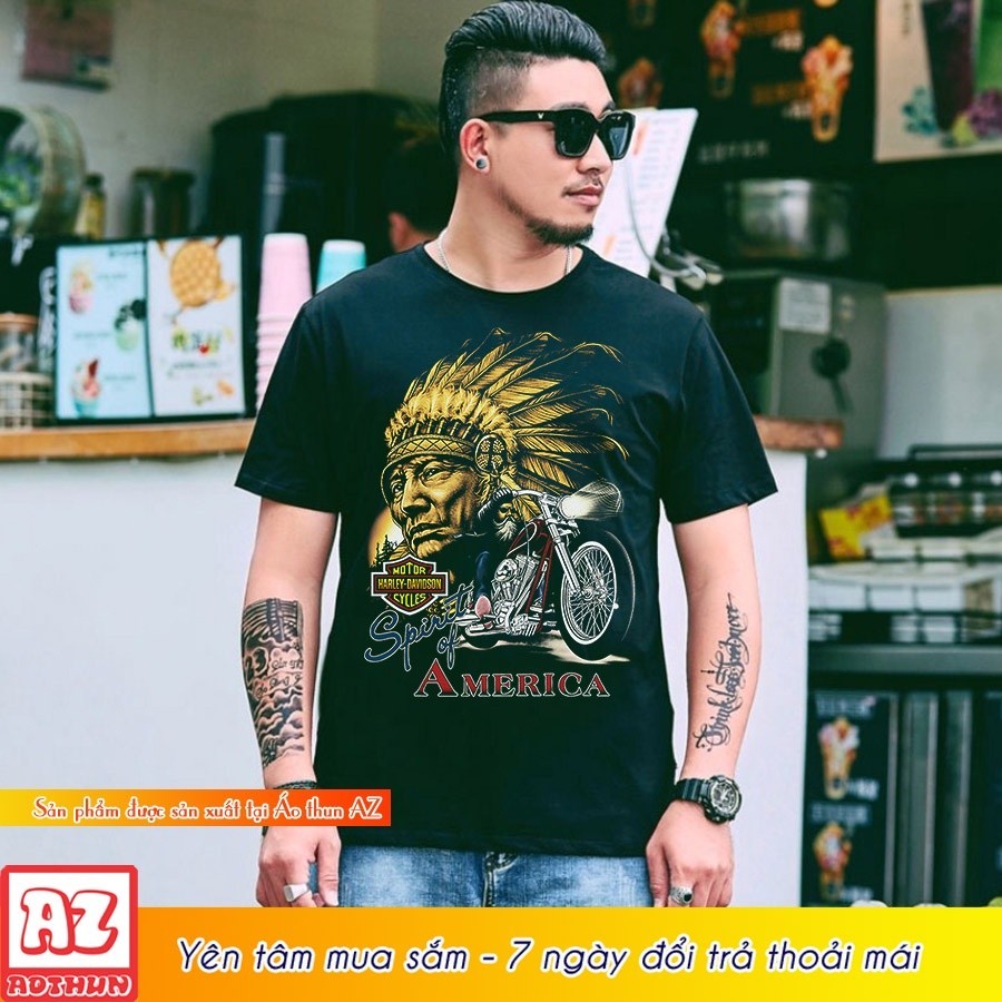 Áo thun nam in hình thổ dân motor 3d thái lan - bigsize 5XL 6XL 7XL M2999S-5XL