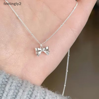 {Hot} Vòng cổ mặt dây chuyền nơ mịn màu bạc Dây chuyền cổ nữ Dây chuyền cổ tối giản Quà tặng sinh nhật Trang sức nhẹ {VN}
