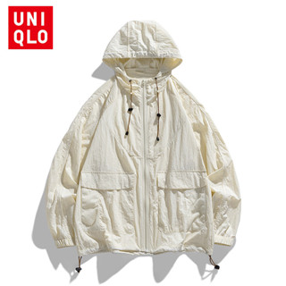Uniqlo UPF50 + Bộ đồ chống nắng sợi băng lụa nguyên bản, Áo khoác có mũ trùm đầu nam hợp thời trang mùa hè, Nhẹ, thoáng khí