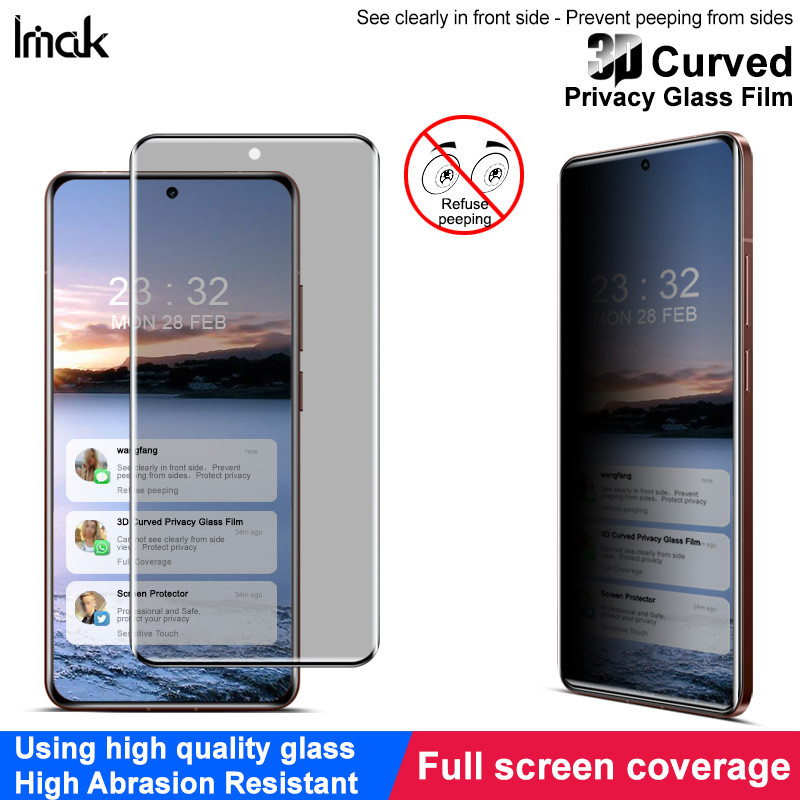 Imak Realme GT7 Pro 5G Kính cường lực bảo mật 3D Cong Full Cover Chống nhìn trộm Phim bảo vệ màn hìn