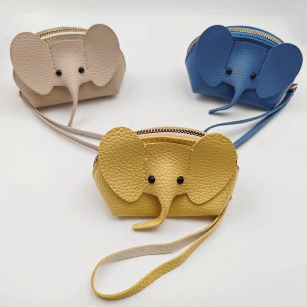Creative Leather Elephant Zipper Coin Purse Lipstick Storage Bag Keychain Bag Ornament