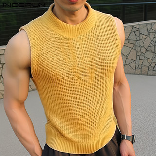  Incerun Nam Cổ Tròn Màu Trơn Áo Tank Không Tay Cổ Tròn Hàn Quốc 