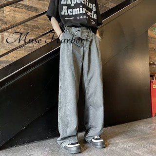 Muse HARBOR American Washed Cargo Pocket Belt Straight Leg Retro Jeans