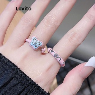Lovito Nhẫn tráng men màu bướm thông thường dành cho nữ LFA27255