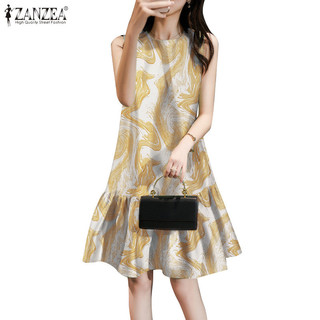 Zanzea Phụ nữ Hàn Quốc đi dự tiệc không tay in hoa viền váy xù