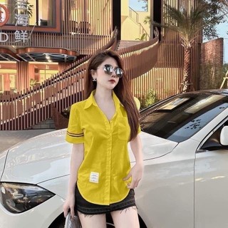 Áo sơ mi nữ ngắn tay viền sọc kiểu dáng hàn quốc, chất vải thô hàn cotton mềm mịn thoáng mát S4268