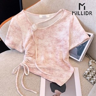 Phong Cách Mới Không Đều Dây Rút Buộc-Dye Áo Thun Nữ Mùa Hè Đầm Ba Chiều Hoa Na