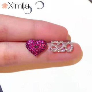❤ độc đáo đơn giản 520 trái tim số bông tai bất đối xứng micro kim cương bông tai nữ sáng tạo trang sức
