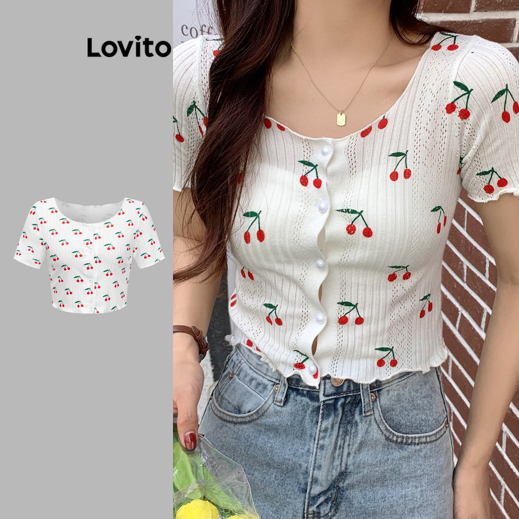 Lovito Áo thun có họa tiết hoa quả & rau củ thường ngày dành cho nữ L85AD076