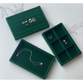 Xanh Nhung Trang Sức Khay Bảo Quản Hiển Thị Ngọc Giá Đỡ Vòng Cổ Vòng Bảo Quản Hộp Trưng Bày Ngăn Kéo Trang Sức Tổ Chức