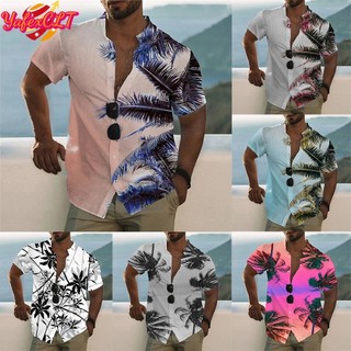 Áo sơ mi nam in 3d Hawaii Beach Top Áo sơ mi tay ngắn nút xuống