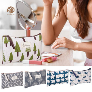 HOPEUP Canvas Túi Đựng Mỹ Phẩm In Dây Kéo Đóng Cửa Dung Tích Lớn Chống Mài Mòn Di Động Túi Rửa Đa Năng Vật Dụng Túi Bảo Quản Túi Đựng Bút Chì