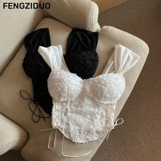 FENGZIDUO Áo 2 dây áo ba lỗ Thời trang hàn quốc phong cách Phong cách sang trọng Gợi cảm WBX2440H3Q 20Z240512