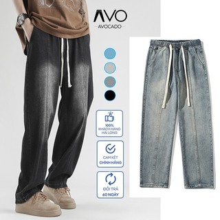 Quần Bò Jean Nam Nữ Baggy Ống Suông Rộng Wash màu xanh đen dây rút Xịn Sò Hot Trend Avocado đẹp
