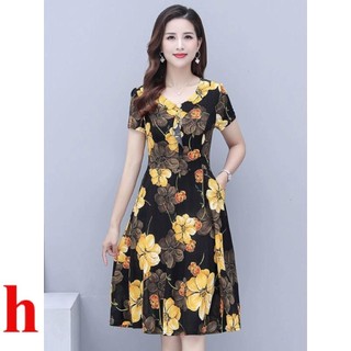 Kuantai Ice Silk Dress Nữ 2024 Phong Cách Mới Mùa Hè Bao Bụng Hoa Váy Trung Niên Mẹ Giảm Tuổi Ôm Hơn Nhìn