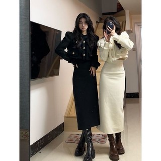Bộ Đồ Thời Trang Mới Nhất Của Mùa Thu Đông, Khí Chất, Áo Khoác Ngắn, Váy Dài cho nữ giới