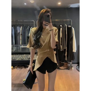 Mùa hè Phong cách mới Cross Hem Slimer Look Tính khí Áo ngắn tay