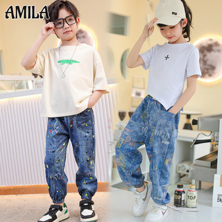 Trẻ Em Mùa Hè Giả Quần Jean cotton Bé Trai Băng Còng Quần Phong Cách Hàn Quốc Bé Gái bloomers Quần Chống Muỗi
