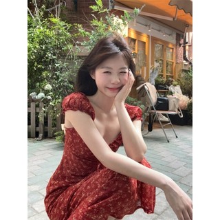 Phong Cách Pháp ~ Khát Vọng Nguyên Chất Ngọt Ngào Cay Retro Tính Khí Nhỏ Tay Bay Hoa Cao Cấp Đầm Eo Nẹp Ôm Hơn Nhìn Váy Dài Bé Gái Váy Mùa Hè