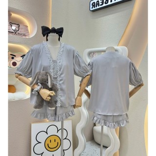 PIJAMA ĐÙI BASIC CỔ REN- KÈM CỘT TÓC