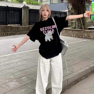 SALUTE Áo phông oversize nữ đen đẹp hàn quốc áo thun in hình cute 100% cotton local brand Y1424