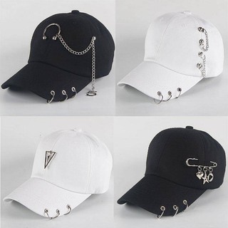 Korean Hat Female Summer All-Matching Harajuku Style Iron Ring Peak Cap Baseball Cap Male Trendy Student Black Sun Hat nomX