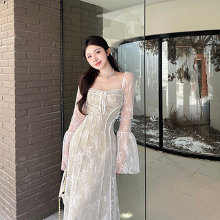 Váy Liền Cao Cấp Dễ Phối Khí Chất Tôn Dáng Gầy Chít Eo Cổ Vuông Ren Cổ Điển Kiểu Pháp Cỡ Lớn Mm