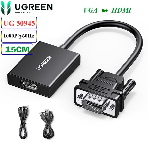 Cáp Chuyển VGA to HDMI+Audio Ugreen 60814/ 50945 Chính hãng CM513 (trợ nguồn USB C)