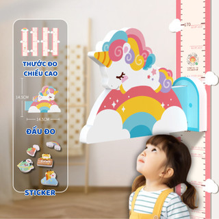  Thước đo chiều cao dán tường cho bé với đầu đo 3D ngộ nghĩnh có thêm sticker và bút viết đi kèm 
