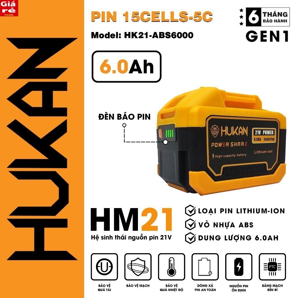 pi.m HUKAN 20 Cell, 15 Cell, 10 Cell Dung lượng 3A -  6A - 8A, Mạch 3 mosfed, Cell pi.m 2000mAh TOOL