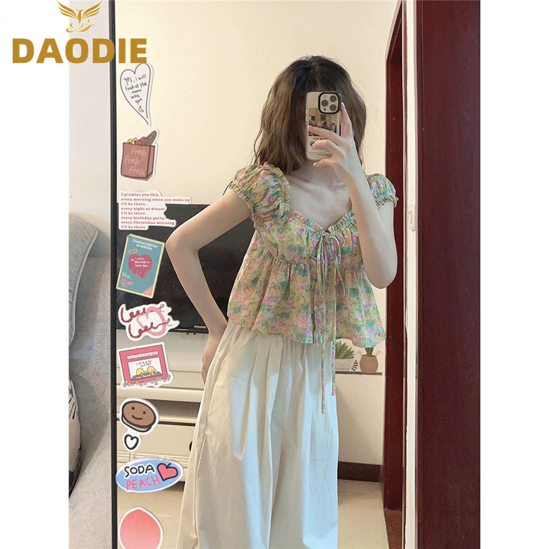 Áo kiểu dáng rộng tay ngắn mùa hè SUXI + Quần dài màu trơn eo cao vừa vặn
