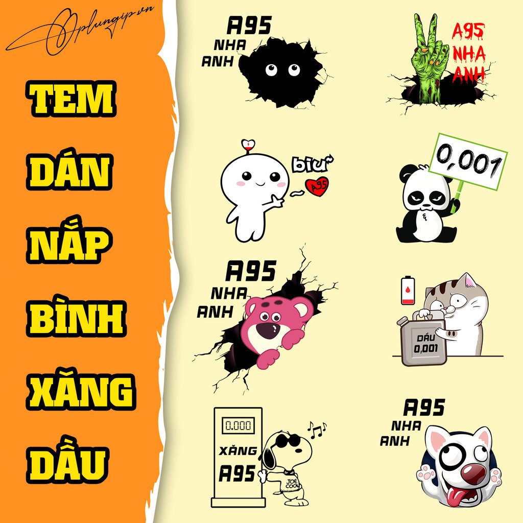 Tem sticker dán nắp bình xăng dầu ô tô, decal xăng A95 dầu diesel 0,001, sticker trang trí ô tô xe h