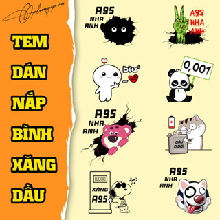 Tem sticker dán nắp bình xăng dầu ô tô, decal xăng A95 dầu diesel 0,001, sticker trang trí ô tô xe hơi