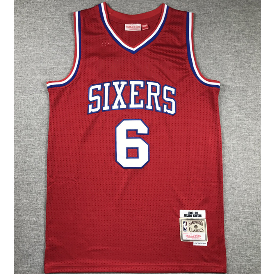 NBA nam Philadelphia 76ers mới #6 Áo bóng rổ thêu Julius Erving màu đỏ cổ điển