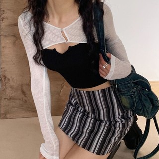 Áo thun ngắn lụa băng màu trơn mùa hè dành cho nữ Cutoff Kem chống nắng thoáng khí Áo mỏng