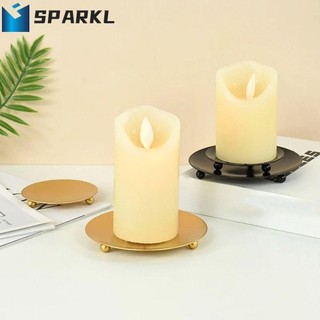 Hộp đựng nến sắt SPARKL, Tấm kim loại trụ vàng trang trí, Khay đựng nến tròn màu đen đơn giản