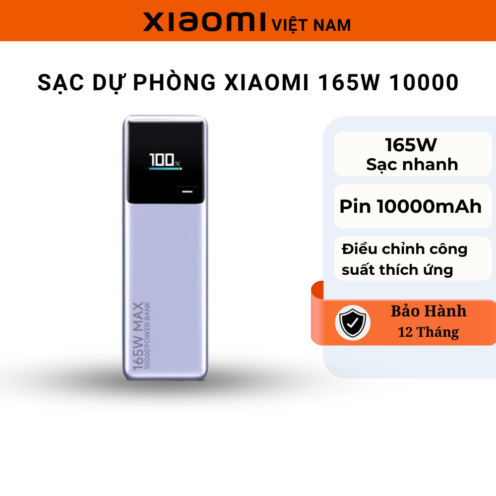 Sạc pin dự phòng Xiaomi Power bank 165W 10000mAh chính hãng - Bảo hành 12 tháng