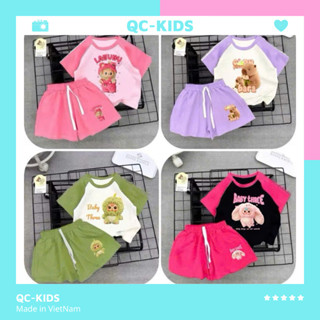 Combo 4 bộ quần áo cộc tay in hình labubu, babythree, cappy cho bé 8-18kg